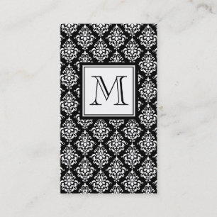 VINTAGE BLACK DAMASK YOUR MONOGRAM BUSINESS CARD