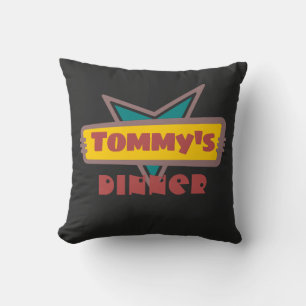 Vintage black dinner costumisable retro sign cushion