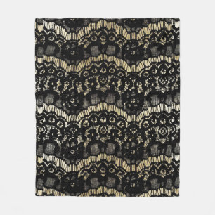 Vintage black elegant french floral lace faux gold fleece blanket