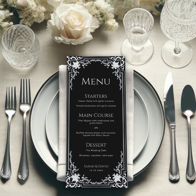 Vintage Black Elegant Ornate Monochrome Wedding Menu (Creator Uploaded)