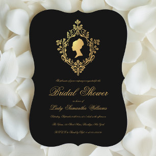 Vintage Black Faux Gold Crest Script Bridal Shower Invitation