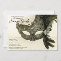 Vintage Black Feather Masquerade Mask Tan Wedding