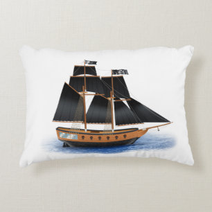 Vintage Black Flag Crossbones Pirate Ship Decorative Cushion