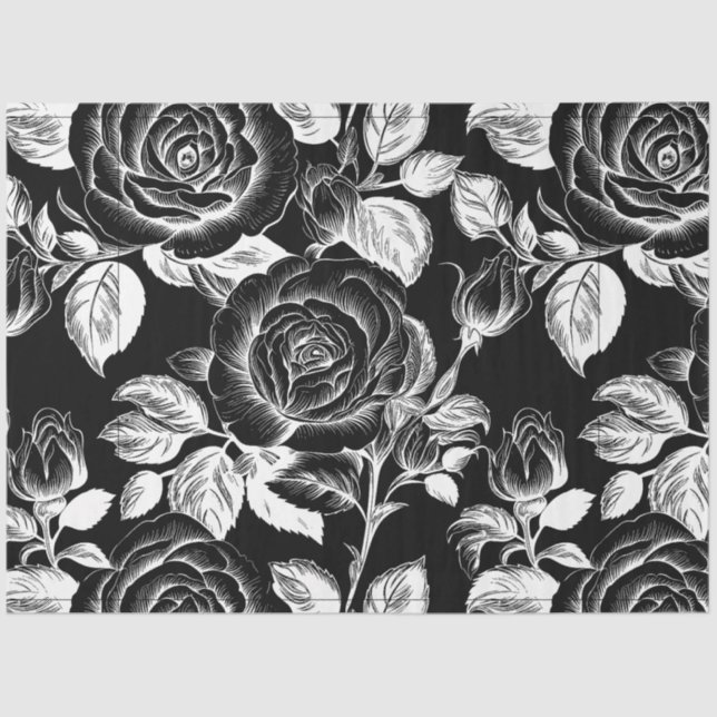 Vintage Black Floral Decoupage Tissue Paper (Front)