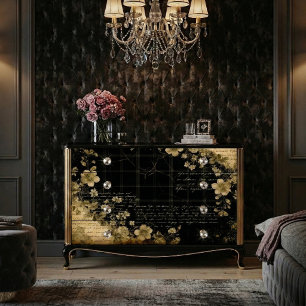 Vintage Black Floral Ephemera Decoupage Print Tissue Paper