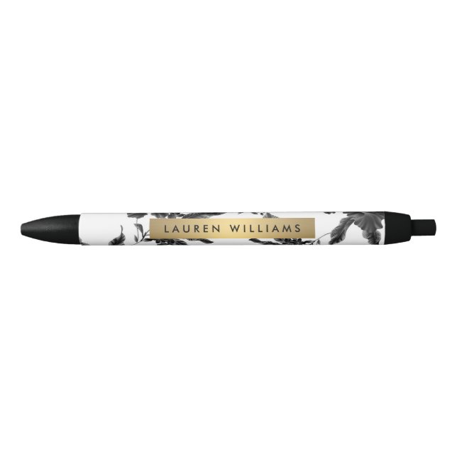 Vintage Black Floral Pattern Personalised Ink Pen (Front)
