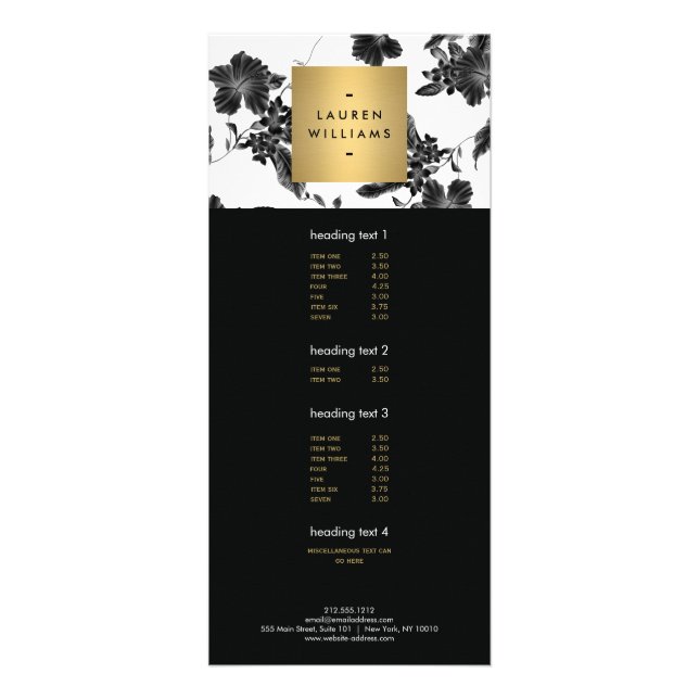 Vintage Black Floral Pattern Rack Card (Front)