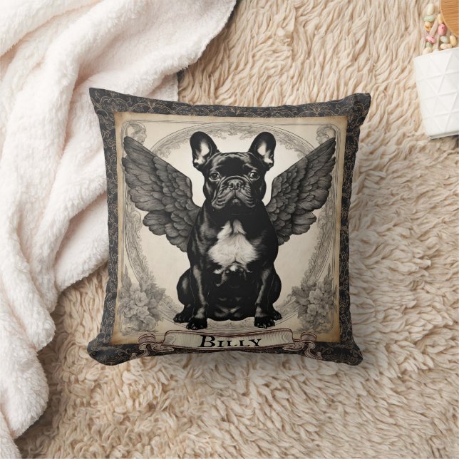 Vintage Black French Bulldog Personalised Cushion (Blanket)