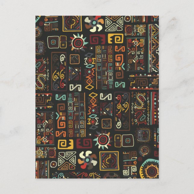 Vintage Black Geometric African Doodle  Announcement Postcard (Front)