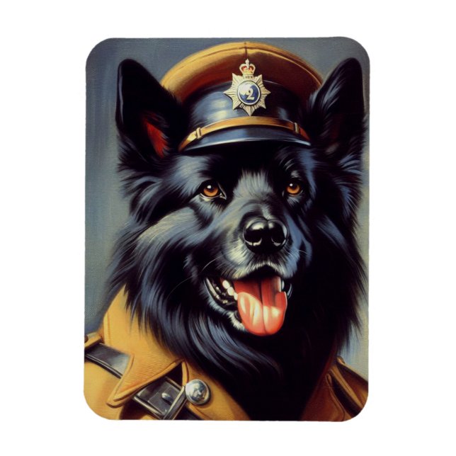 Vintage Black German Shepherd Painting Magnet (Vertical)