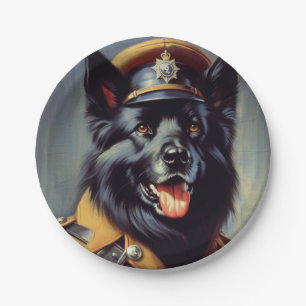 Vintage Black German Shepherd Painting Paper Plate
