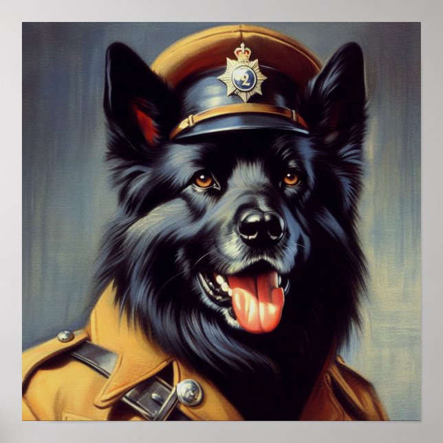 Vintage Black German Shepherd Painting Poster (Front)