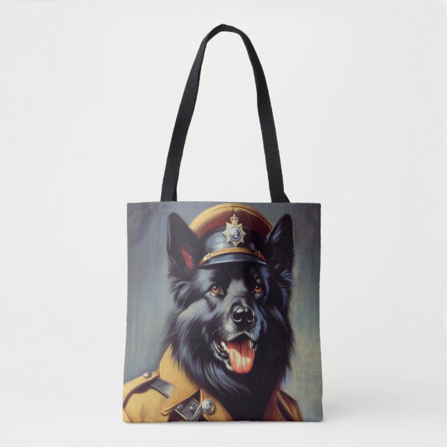 Vintage Black German Shepherd Painting Tote Bag (Front)