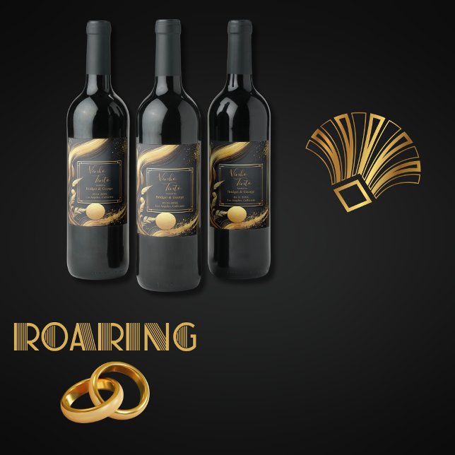vintage black gold 1920s wedding wine label (Creator Uploaded)