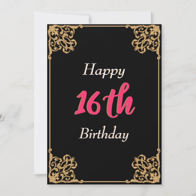 Vintage Black Gold Baroque Pink Sweet Sixteen Invitation (Back)