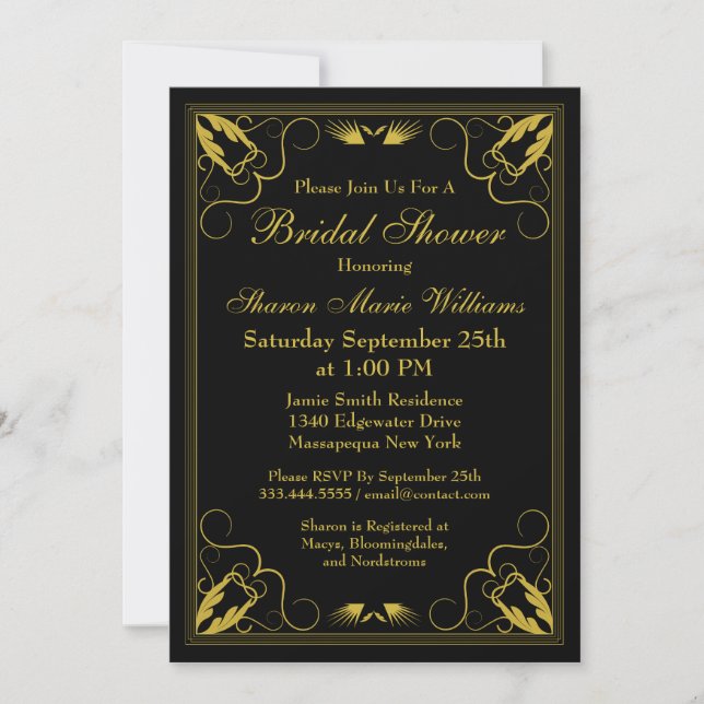 Vintage Black Gold Bridal Shower Invitation (Front)