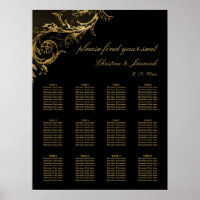 Vintage Black Gold Damask Wedding Seating