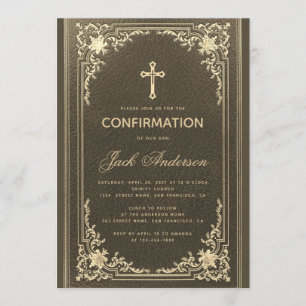 Vintage Black Gold Elegant Script Boy Confirmation Invitation