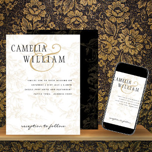 Vintage Black Gold Floral Elegant Wedding Invitation