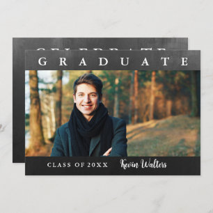 Vintage Black Gold Handwriting Photo Grad  Party Invitation