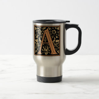 Vintage Black & Gold Letter 'A' Travel Mug