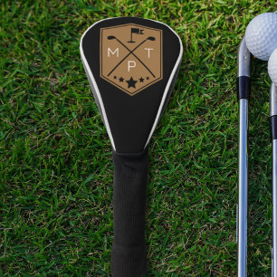 Vintage Black Gold Monogram Name Personalised Golf Head Cover