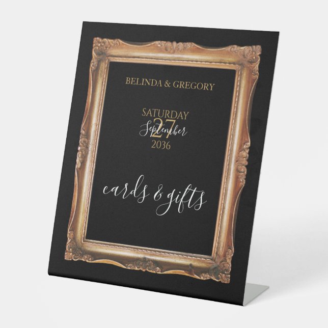 Vintage Black & Gold Wedding Cards & Gifts Pedestal Sign (Front)
