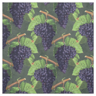 Vintage Black Grapes and Vines on Green Fabric