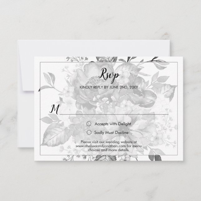 Vintage Black Grey and White RSVP Card (Front)