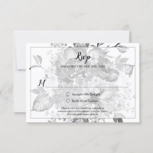 Vintage Black Grey and White RSVP Card