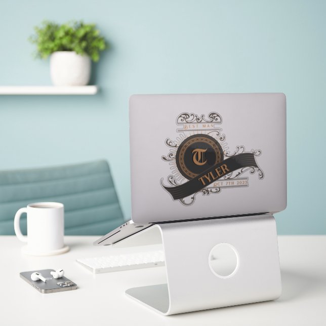 Vintage Black/Grey/Gold with Initial Best Man (Laptop On Desk)