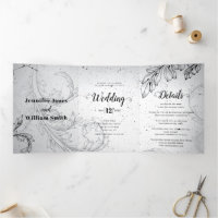 Vintage black,grey scroll leaf flourish wedding