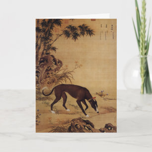 Vintage Black Greyhound & Pink Blossoms Holiday Card