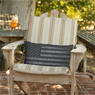 Vintage Black Grunge USA American Flag Lumbar Cushion