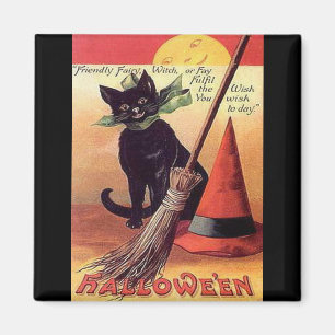 Vintage Black Halloween Cat Magnet