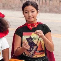Vintage Black Halloween Cat Moon Typography Kids'