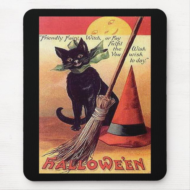 Vintage Black Halloween Cat Mouse Pad (Front)