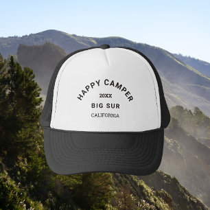 Vintage Black Happy Camper Camping Crest Trucker Hat