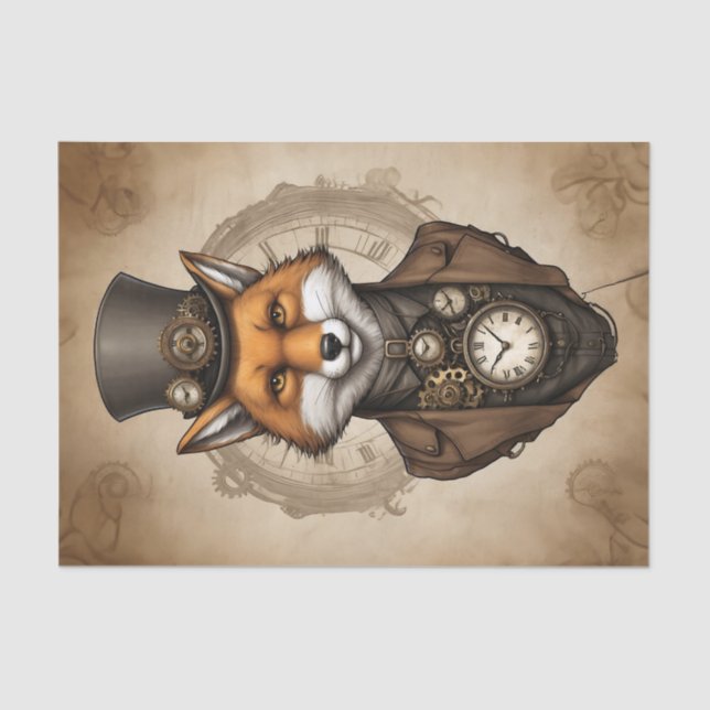Vintage Black Hat Steampunk Fox Tissue Paper (Front)