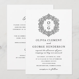 Vintage Black Heirloom Crest Wedding Invitation
