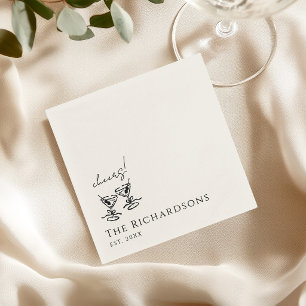 Vintage Black & Ivory Martini Old Money Wedding Napkin