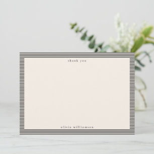 Vintage Black Ivory Stripes Personalised Name Thank You Card