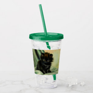Vintage Black Kitten Illustration Acrylic Tumbler