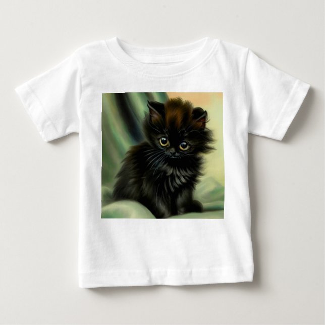 Vintage Black Kitten Illustration Baby T-Shirt (Front)