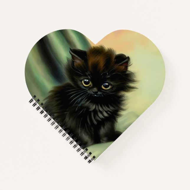 Vintage Black Kitten Illustration Notebook (Front)