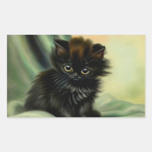 Vintage Black Kitten Illustration Rectangular Sticker