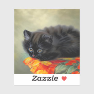 Vintage Black Kitten with Red Flower Blanket