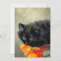 Vintage Black Kitten with Red Flower Blanket