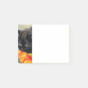 Vintage Black Kitten with Red Flower Blanket Post-it Notes