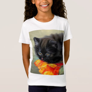 Vintage Black Kitten with Red Flower Blanket T-Shirt